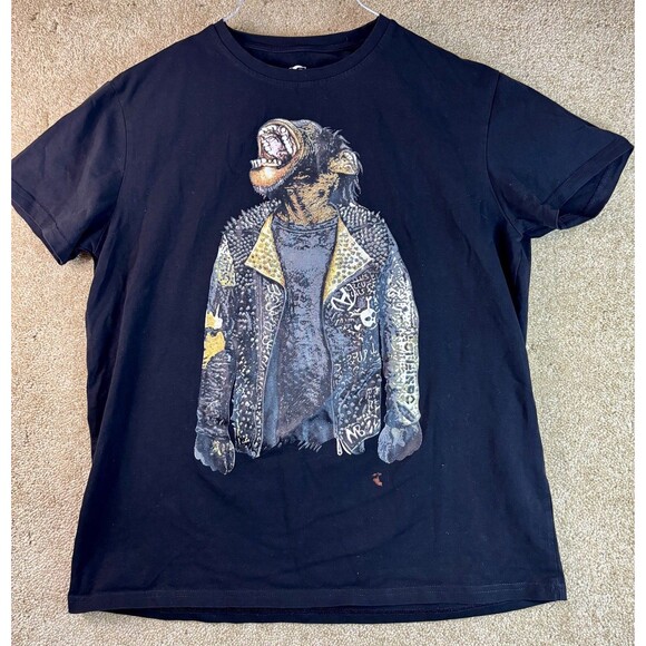 Punk Angry Chimp Leather Jacket Graphic Image T Shirt Black XL X-Ray - Picture 1 of 6